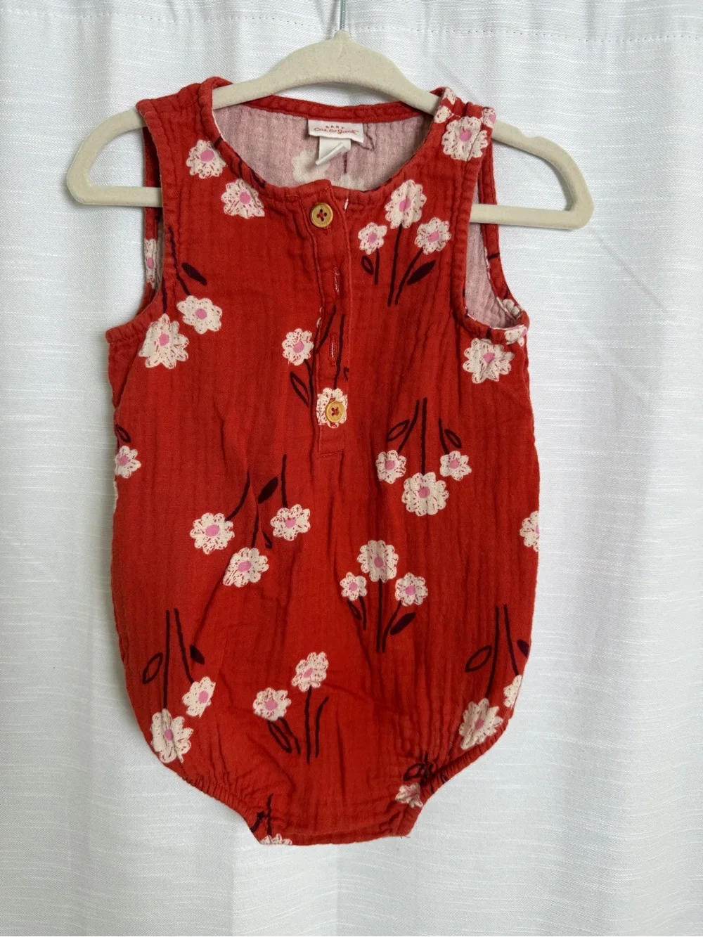 Cat & Jack Baby Girls Floral Muslin Bubble Romper Rust Orange | Size 18M